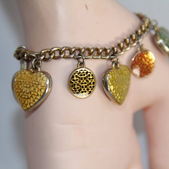 RARE Coach Puffed Heart & Disc Charm Bracelet. Limited Edition - Picture 6 of 15